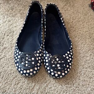 Tory Burch Navy and White Polka Dot Flats